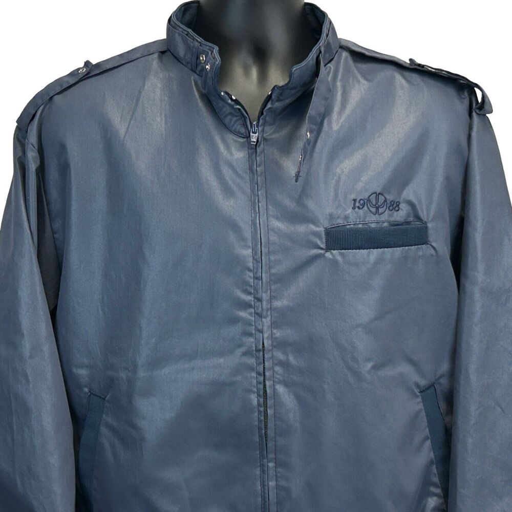 Vintage 80s Dunbrooke Cafe Racer Jacket 1988 Windbreaker Blue Mens XL X-Large